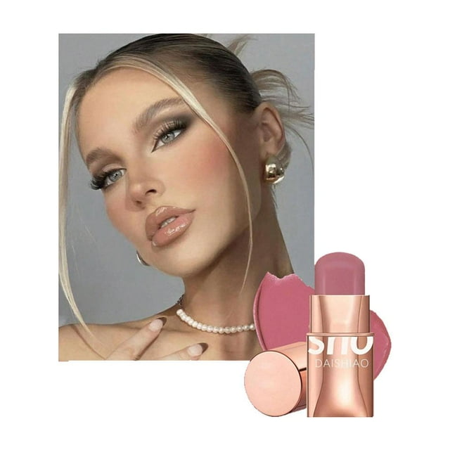 Dual-Purpose Lip And Cheek Blush Stick Matte Silky Texture Portable Rotating Design High Coverage