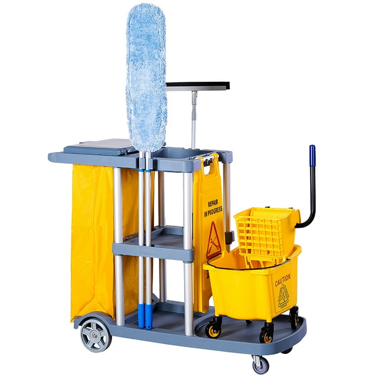 Plastic Cleaning Cart with Zippered Yellow Vinyl Bag