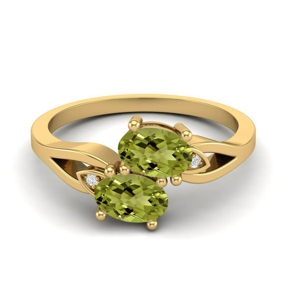 6X4mm Oval Peridot 925 Sterling Silver Gold Vermeil Dual Stone Bypass Women Valentines Day Gifts Ring