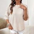 thumbnail image 5 of Oiangi Womens 3/4 Sleeve Striped T-shirts Summer Crew Neck Color Block Tees Pullover Beige L, 5 of 9