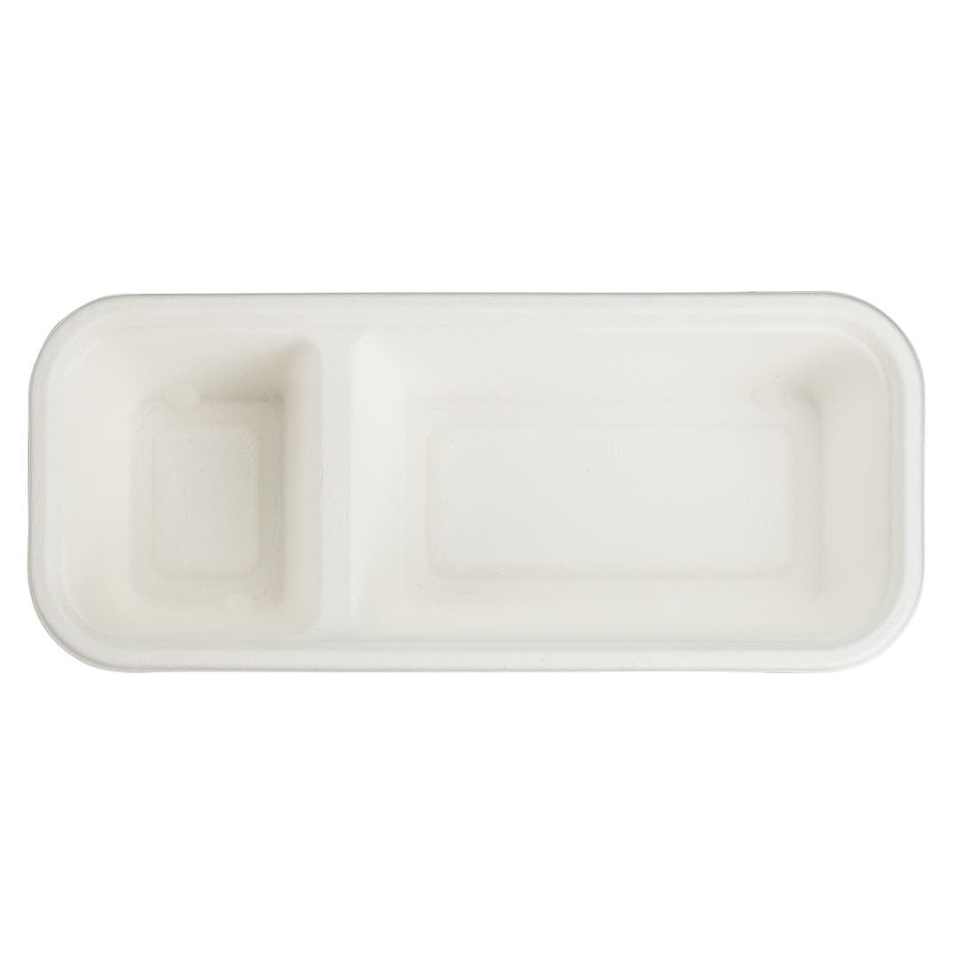 Pulp Tek 43 oz Rectangle Natural Sugarcane / Bagasse To Go Tray -  4-Compartment - 11 x 8 1/2 x 1 1/2 - 100 count box