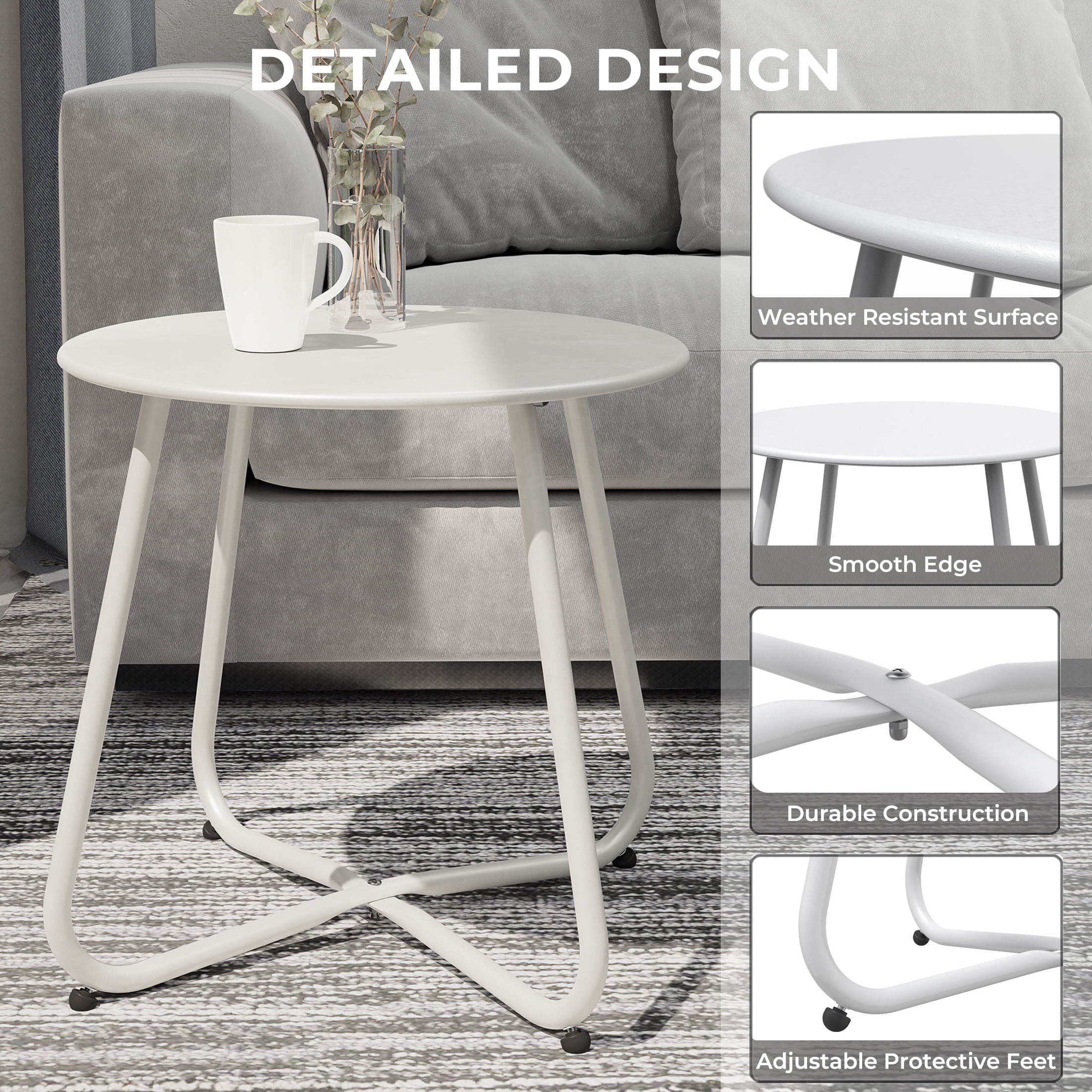 Grand Patio Outdoor&Indoor Steel Patio Side Table, Weather Resistant Outdoor Small Round End Table for Patio, Yard ,Balcony, Garden, Living Room, Bedroom,White