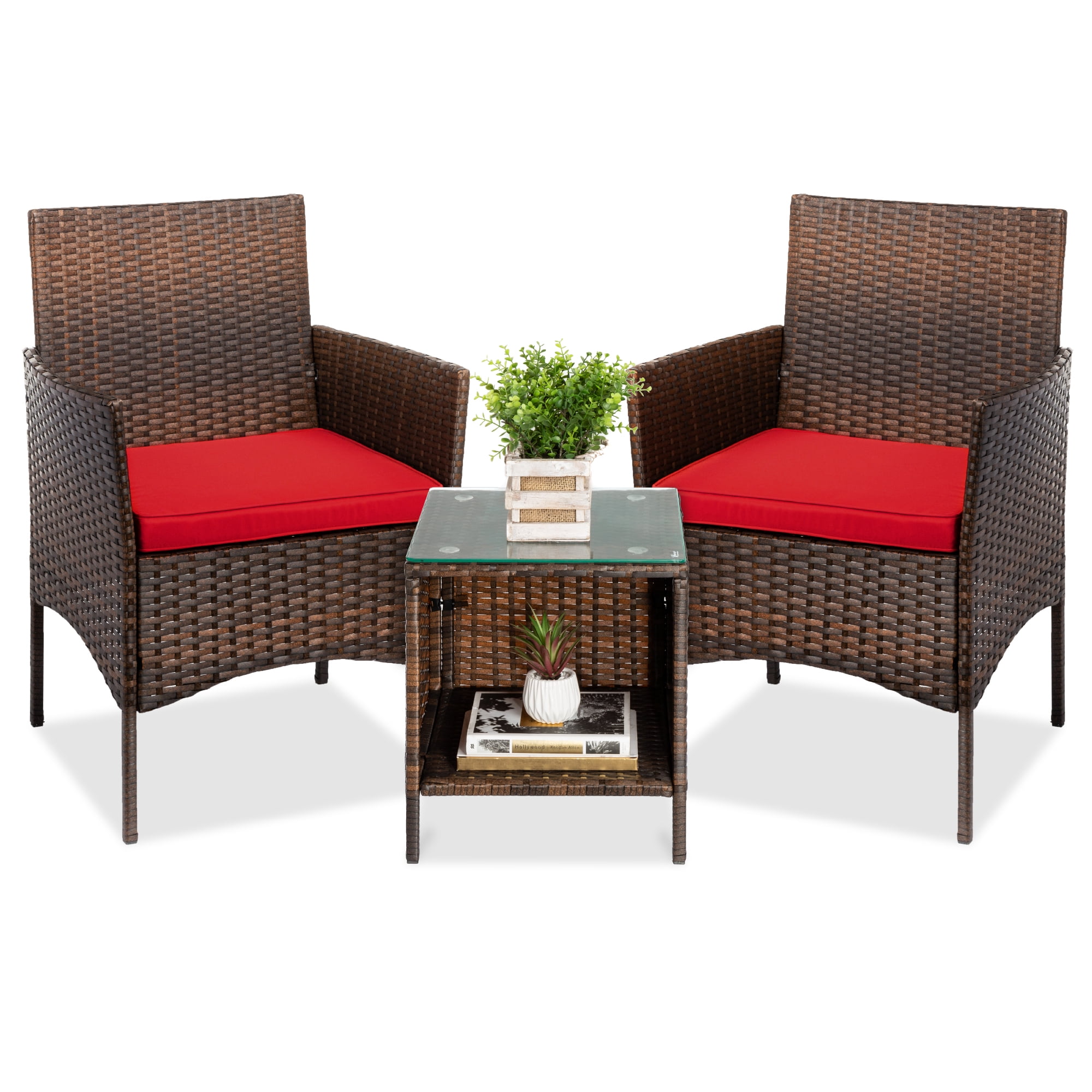 3 PCS Cushioned Outdoor Wicker Patio Set Garden Conversation Chair Seat W/Table 