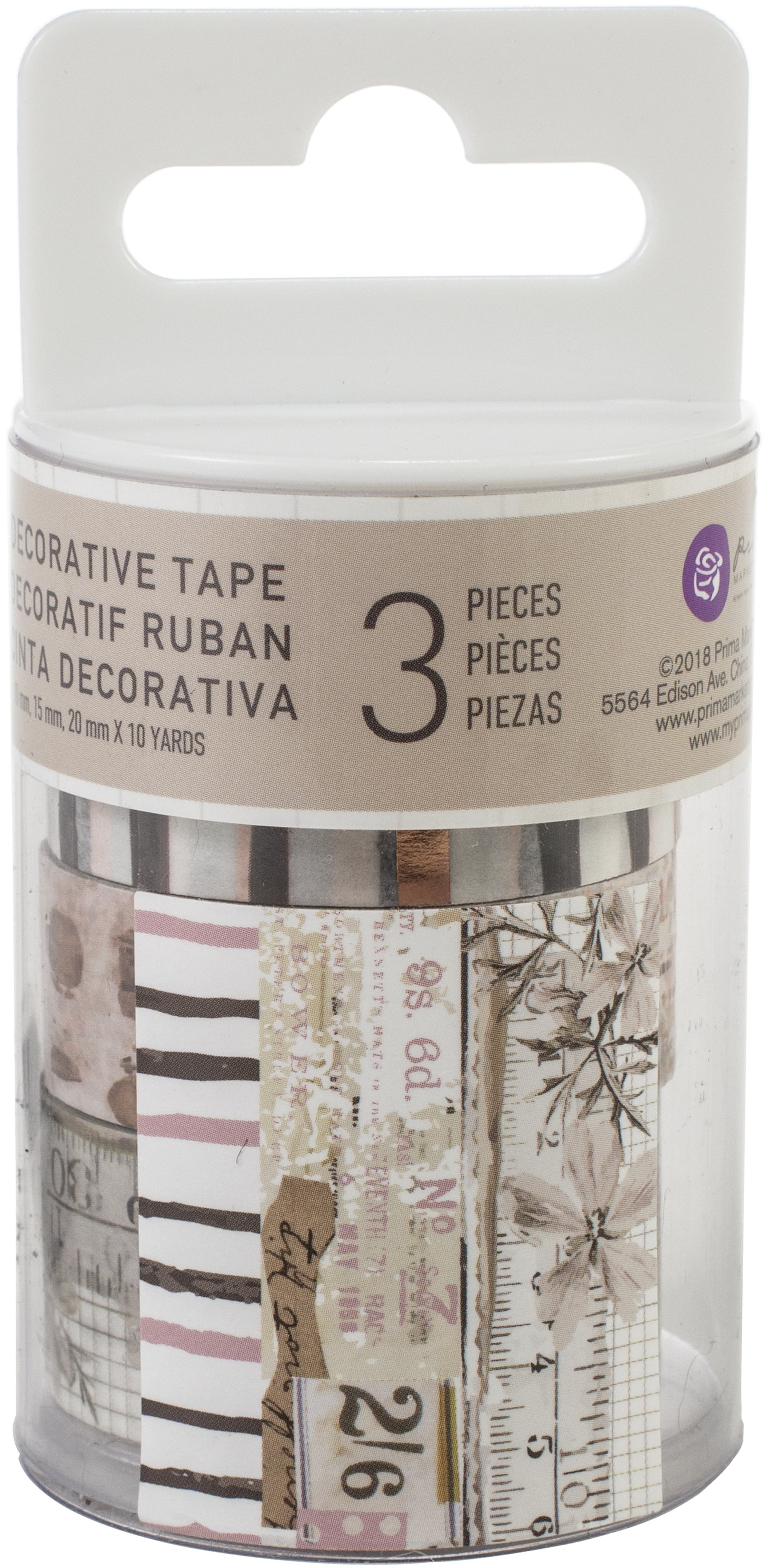 Prima Marketing Pretty Pale Decorative Tape 3/pkg-10mm To 20mm 10 Yards Each 