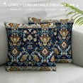thumbnail image 3 of Nawypu Moroccan Blue Throw Pillow Cushion Cover, Oriental Petals Swirling Vintage Art , Royal Decorative Square Accent Pillow Case for Living Room and Bedroom,Blue Mustard, 3 of 5