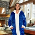 thumbnail image 2 of Silver Lilly Womens Zippered Sherpa Trim Fleece Robe with Hood - Warm Plush Luxury Bathrobe (Blue, XX-Large), 2 of 6