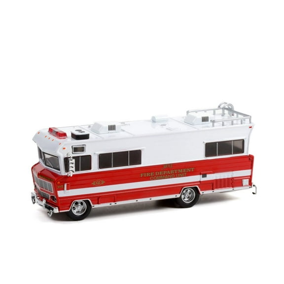 1973 Winnebago Chieftain "Joliet Fire Department Command Unit" , White and Red - Greenlight 33220A/48 - 1/64 scale Diecast Model Toy Car
