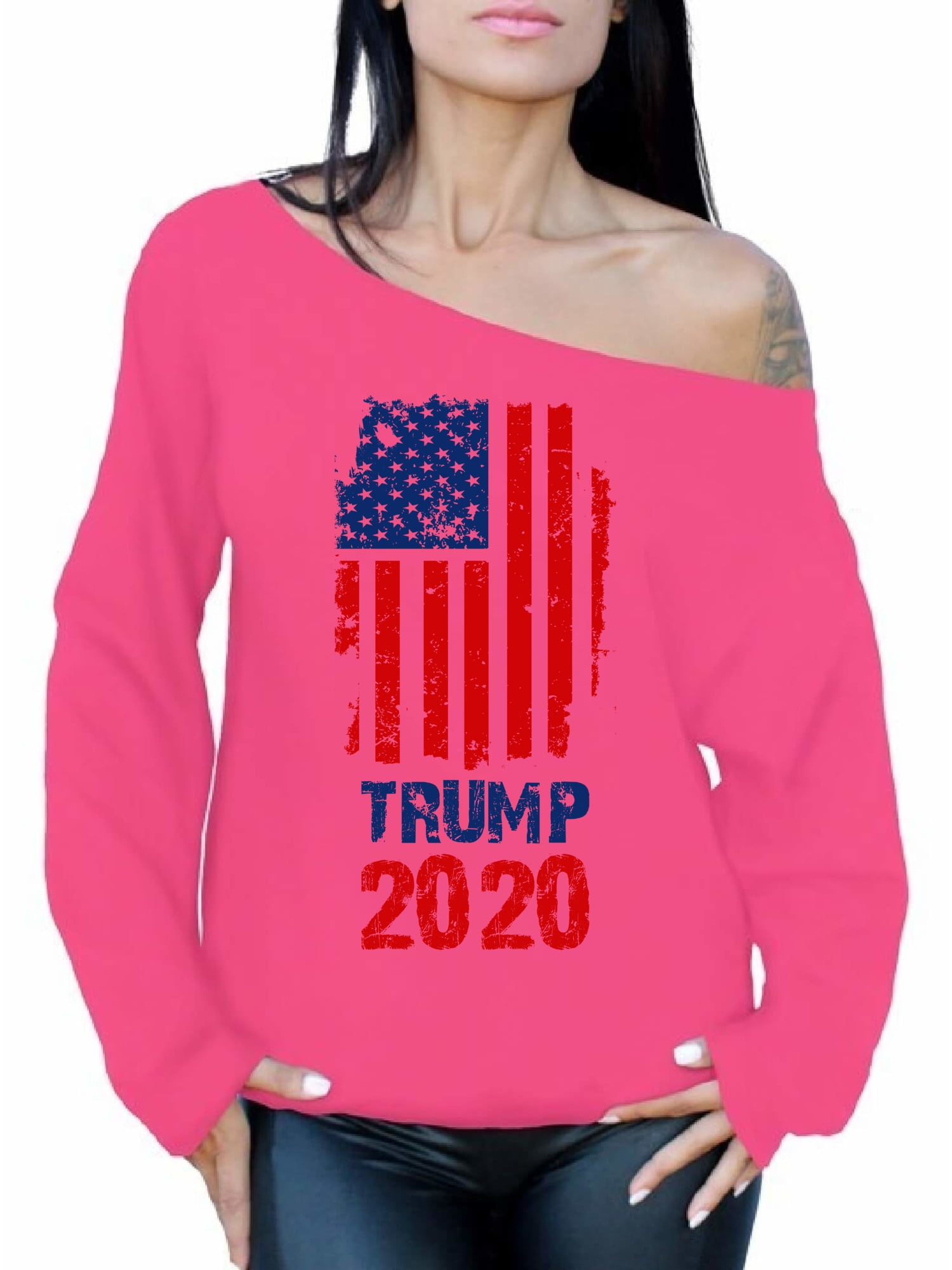 Awkward Styles Trump Flag 2020 Off The Shoulder Sweatshirt Women's