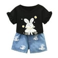 thumbnail image 1 of TZEWGL Summer Outfits Cute Bunny Bow Applique Denim Shorts 2Pcs Set For Kid Clothes For Newborns size 4-5T, 1 of 7