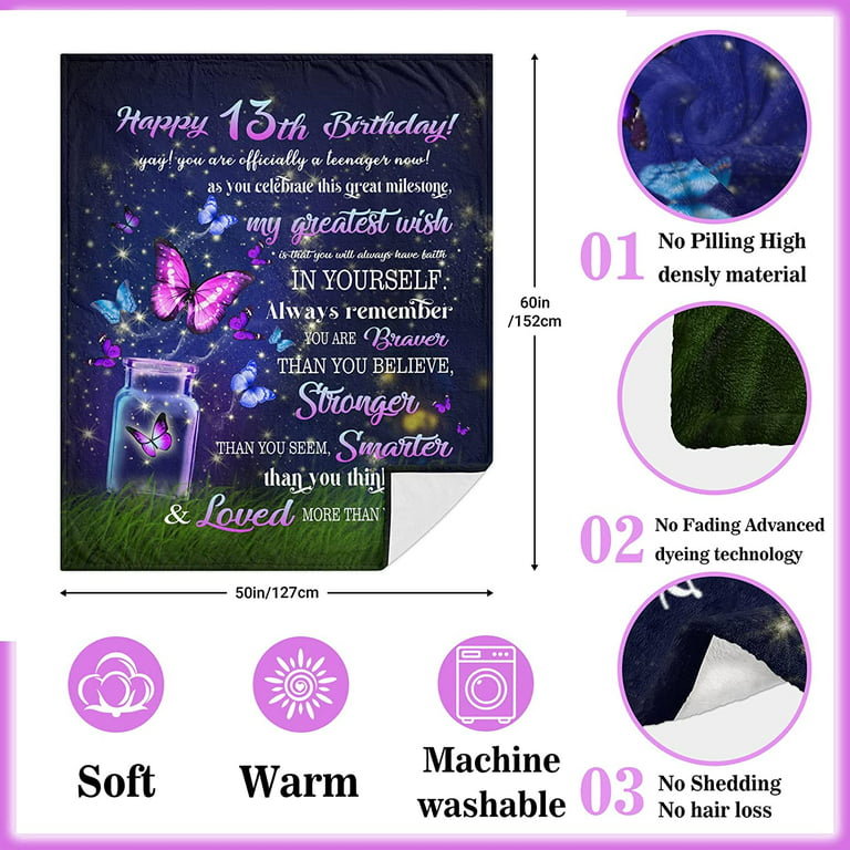 13th Birthday Gifts for Girls, 13 Year Old Girl Birthday Gifts, 13 Year Old  Girl Birthday Decorations for Girls, Blanket 50x60 Birthday Gifts for 13