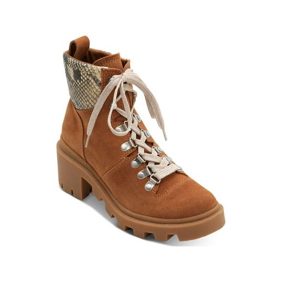 DOLCE VITA Womens Brown Snake 1" Platform Comfort Lug Sole Rubi Round Toe Block Heel Lace-Up Leather Hiking Boots 6.5