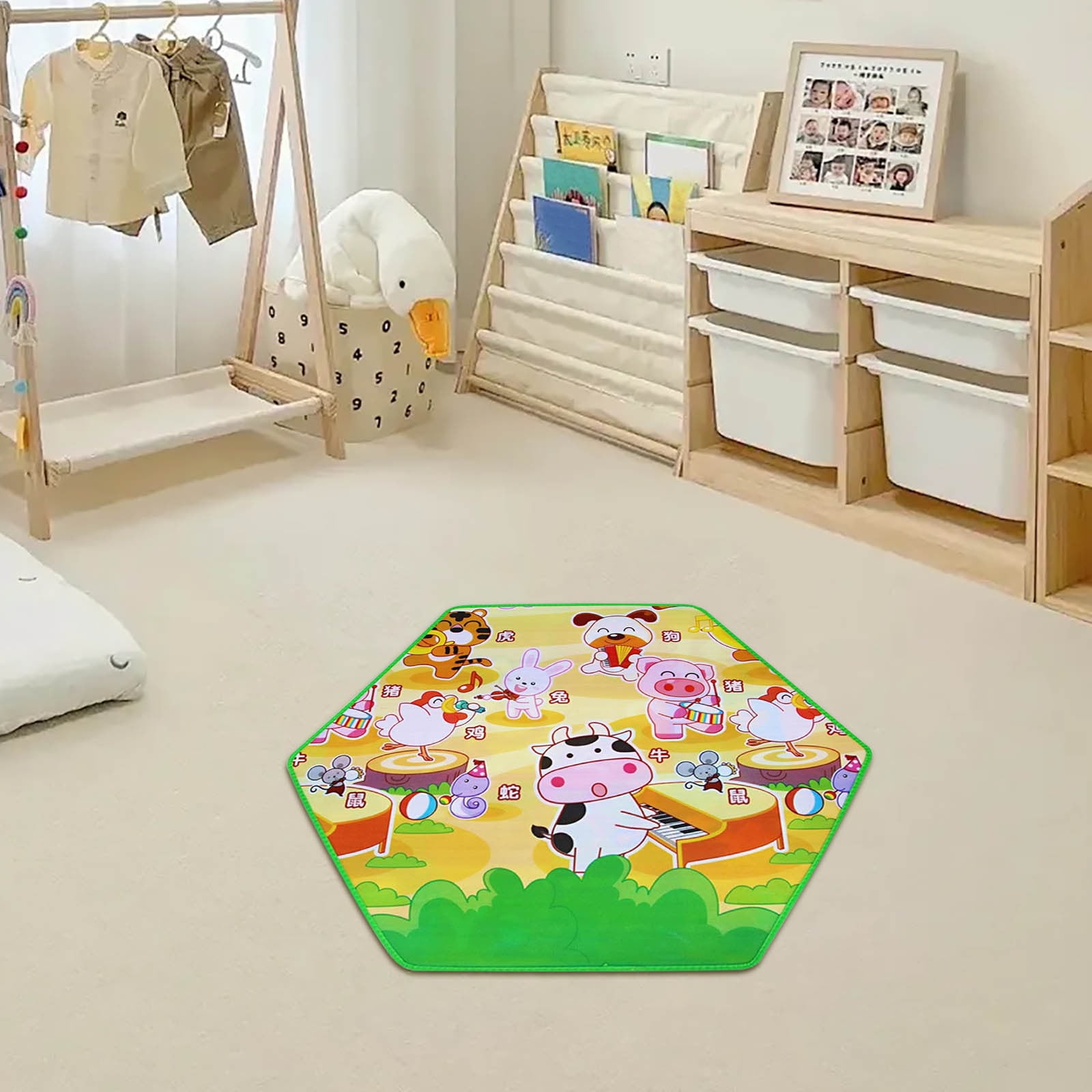 Qocolhg Hexagon Baby Play Mat, Crawling Mat for Playpen, 47 inch Thicken Soft Playpen Mat Fits Hexagon Portable Play Yard & Playpen, Washable Baby Play Mat Non-Slip Mat for Toddler Kids Crawling
