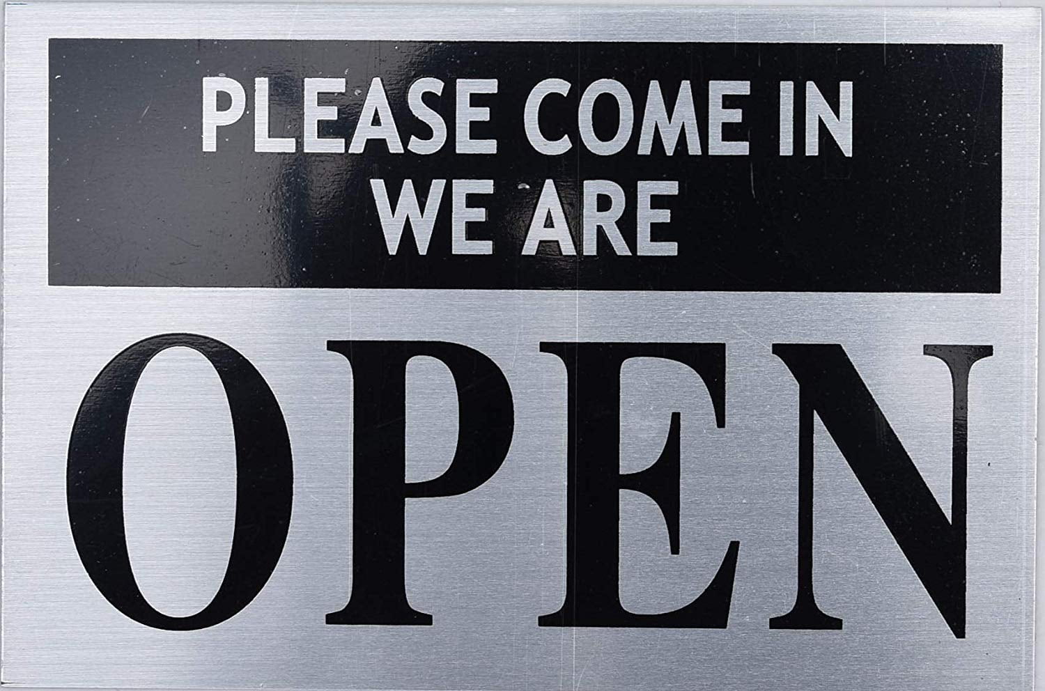 Please Come in WE are Open Sign-Silver (Aluminium, 4X9,Double Sided Tape)