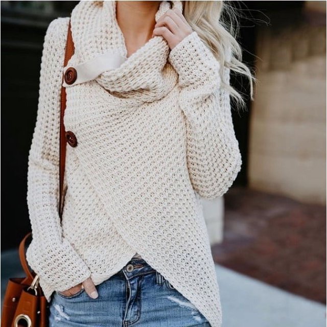 Suéter irregular de manga larga para mujer de otoño e invierno que desea Europa y Estados Unidos