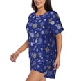 thumbnail image 2 of Balery Golden Snowflakes Royal Blue Pattern Womens Pajama Sets 2 Piece Soft Short Sleeve Top and Shorts Sleepwear Round Neck Pjs Lounge Set with Pockets-XX-Large, 2 of 7