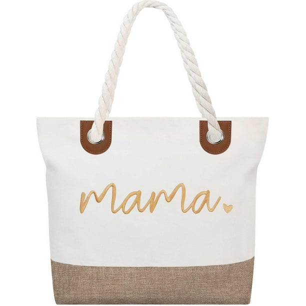 Bolsa de tela Ghvyennttes Mama bordada de algodón, yute, 34 x 37 cm