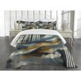 thumbnail image 2 of Ambesonne Navy Blue Quilted Bedspread Set 3 Pcs, Abstract Art Brushstroke, King Size, Orange Slate Blue and Grey, 2 of 4