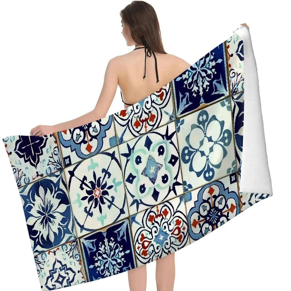 PHYHOO Vintage Blue Mandala Beach Towels Oversized Microfiber Beach Towel for Adults Super Absorbent Sand Free Pool Towels for Kids,Men,Women,Boys,Girls 30x60in
