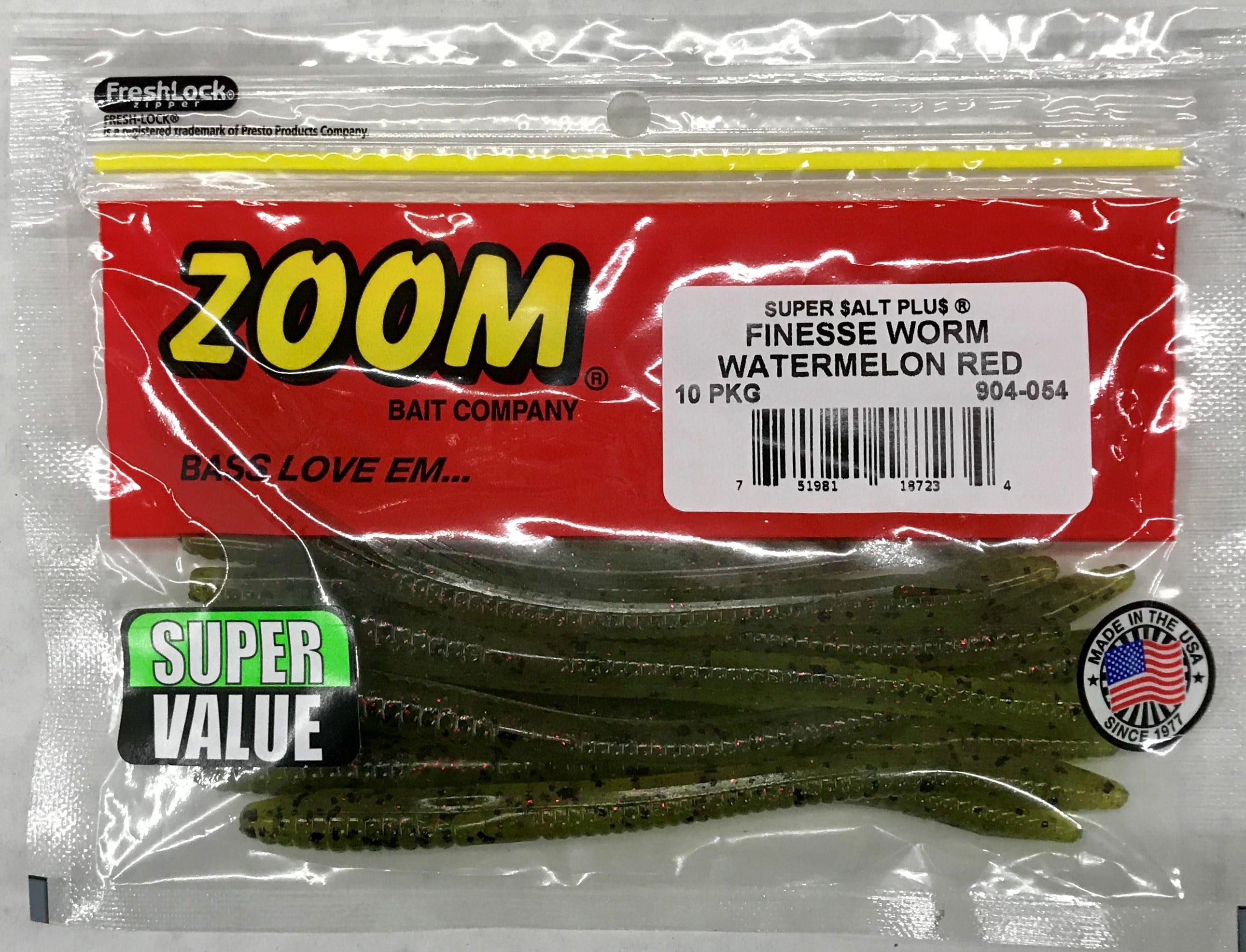 ZOOM FINESSE WORMS plastic 4.75" Watermelon Red Bug bass fishing Sporting Goods Terminal Tackle