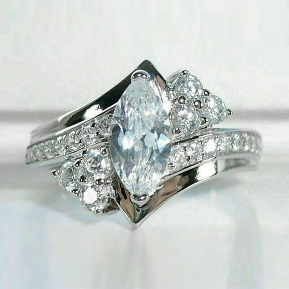 2Ct Marquise Cut Real Moissanite Women's Engagement Ring Solid 14k White Gold