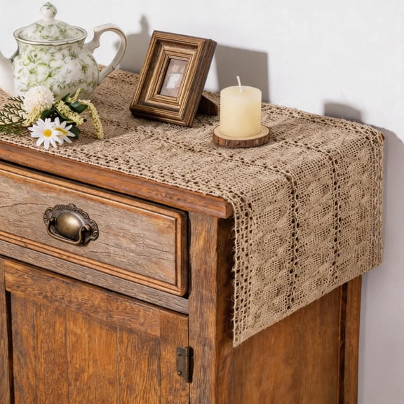 Fall Boho Table Runner 12x72 Inch Rustic Farmhouse Cotton Linen Dresser Scarf Home Decor