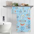 thumbnail image 4 of Coolnut Cartoon Space Pattern Bath Towels with 1 Washcloth, 27"x54" + 12"x12"100% Cotton Bathroom Towels Set, Ultra Absorbent and Super Soft Bath Towel for Hotel, Home, 4 of 6