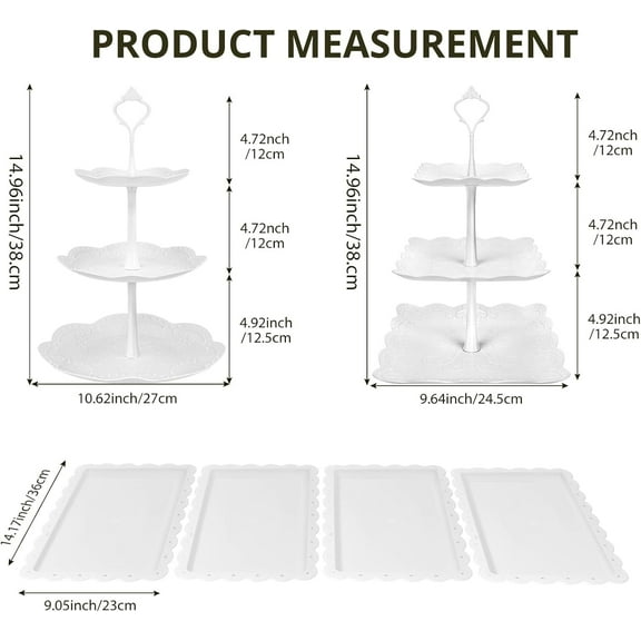 10 Pcs Dessert Table Display Set - 3 Tier Cupcake Stand, 4 Cookie Trays, White Party Cake Holder