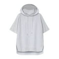 thumbnail image 2 of HCYSFG Womens Solid Color Hoodies Hooded Short Sleeve Drawstring Side Slit Loose Fit Pullover Sweatshirts Casual Tops, 2 of 3