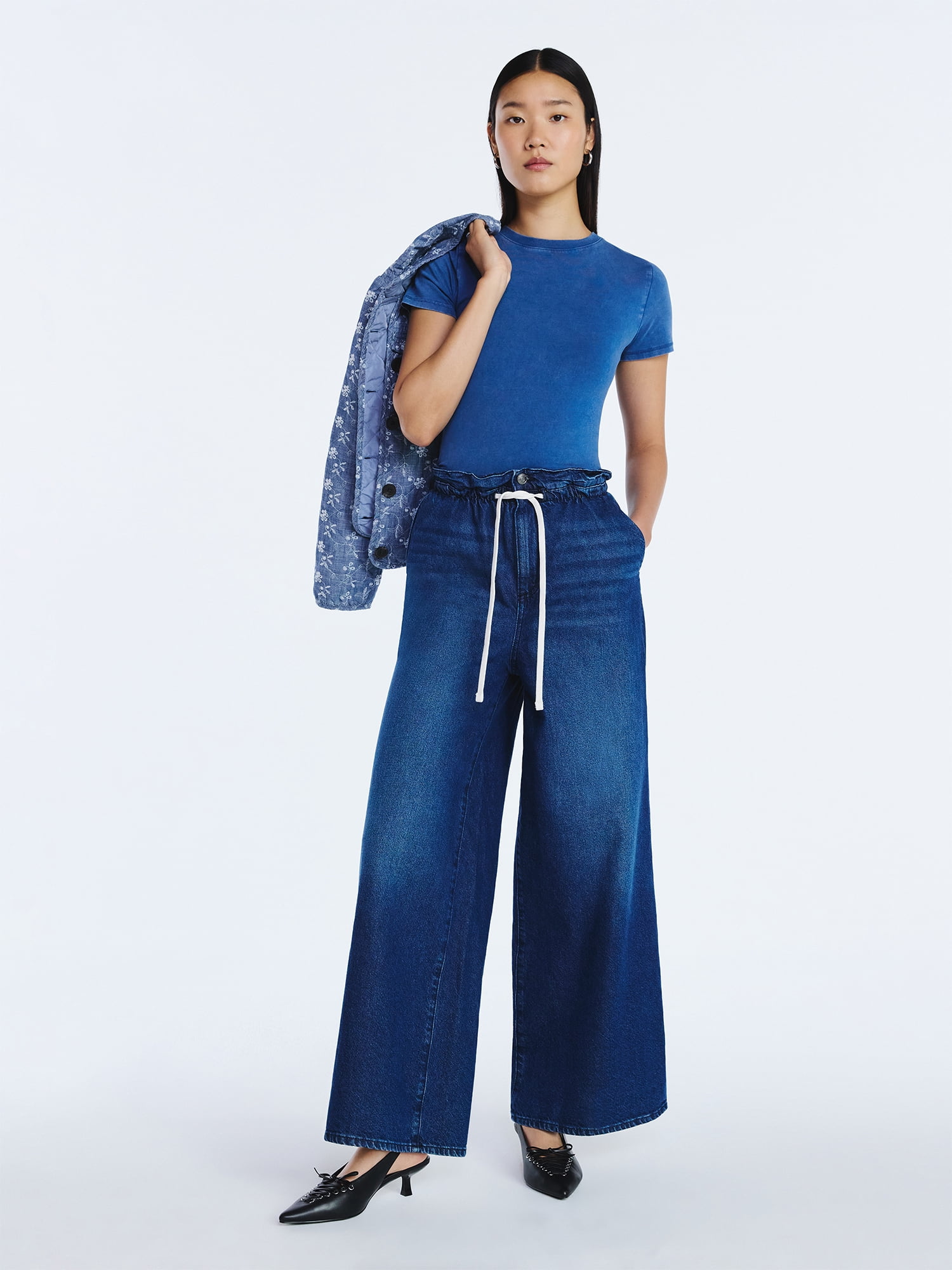 Scoop Women's Paperbag Waist Wide Leg Cotton Pants, Regular, Short and Long Inseams, Sizes XS-XXL