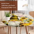 thumbnail image 4 of Yellow Gnomes Round Tablecloth, Fitted Table Cover with Elastic for 36"-44" Round Tables, Sunflower Floral Bee Vintage Table Cloth Outdoor Indoor Dinning Party Waterproof Tablecloths, 4 of 7