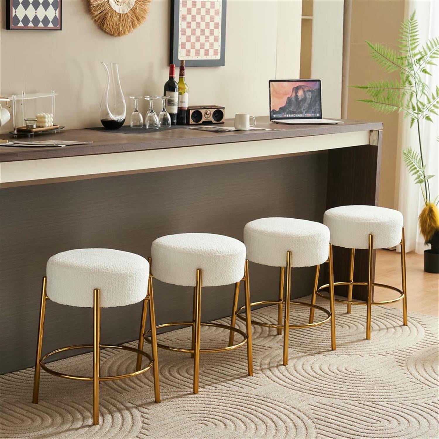 Demi Bonn 24" Counter Height Bar Stools Set of 2, Upholstered Barstools, Kitchen Island Countertop Chairs for Dining Room, Beige+Gold