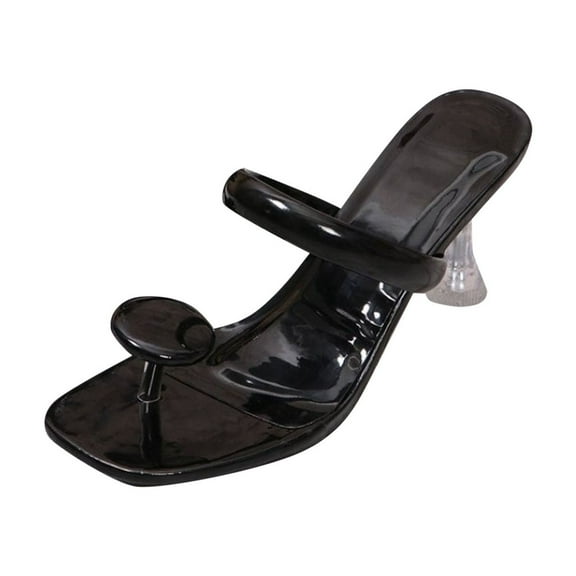 hopeusnice High Heels Shoes for Women Thong Sandals Breathable Soft Trendy PU Summer Shoes Non-slip Women's High Heels Shoes Tapered High heel Square Toe Dress Shoes Black 41