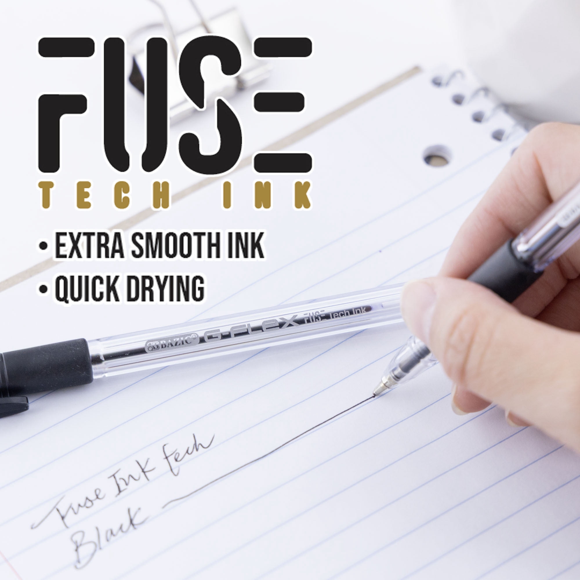 BAZIC G-Flex Black Fuse Tech Ink Pen, 0.7 mm Medium Point, (4/Pack), 24-Pack