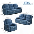 thumbnail image 2 of Recliner Sofa Set Living Room Furniture, Microfiber Fabric Reclining Sofa Set, Recliner Couch Set with Cup Holders for Office Home (3 Piece Living Room Furniture Set, Blue), 2 of 5