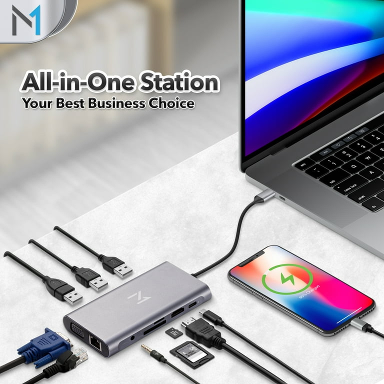 USB C Docking Station Dual Monitor with 96W Power Adapter: NewQ 12-in-1  Thunderbolt 3 | 4 Dock, Dual 4K HDMI, 4 USB, Audio, RJ45, SD/TF Slot, 18W  PD