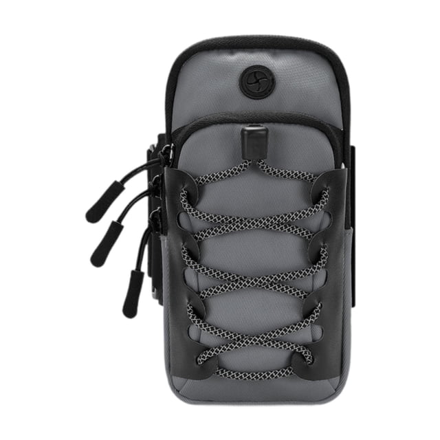 Brazalete para correr, banda para el brazo, manga de nailon con correa ajustable, bolsa portátil para el brazo Gris