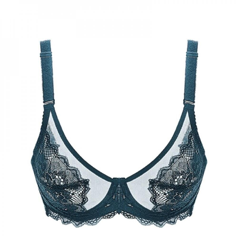 Ultra Thin Lace Embroidery Transparent Bra Soft Underwired Push Up