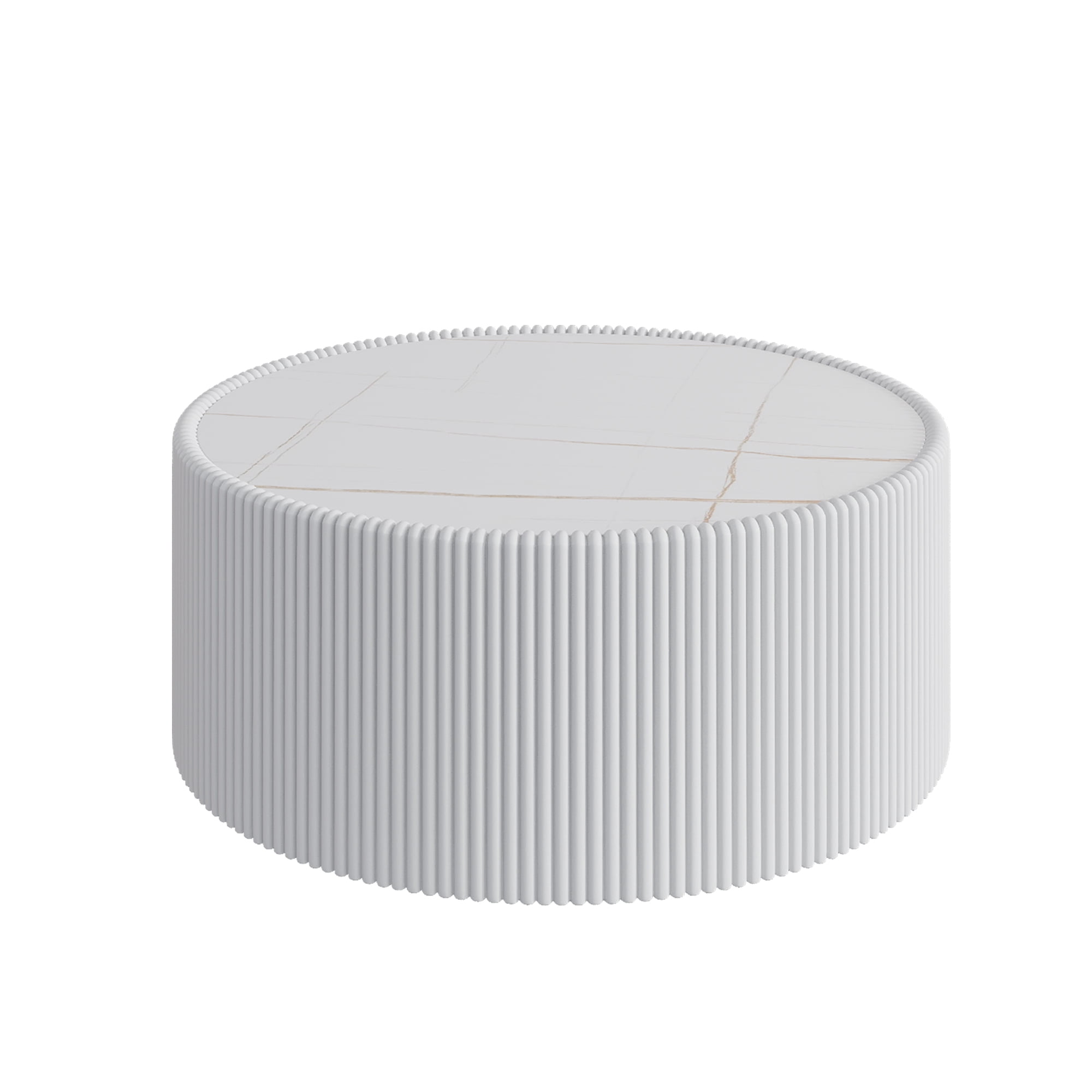 Leumius Round Coffee Table,Cylinder Shape Leather Coffee Modern Sofa Table for Living Room, Bedroom and Outdoor Home Decor White Large