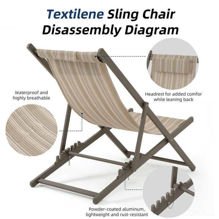 Efurden Outdoor Sling Chair Set of 2 Patio Sling Chairs with 6 Adjustable Positions Striped Walmart