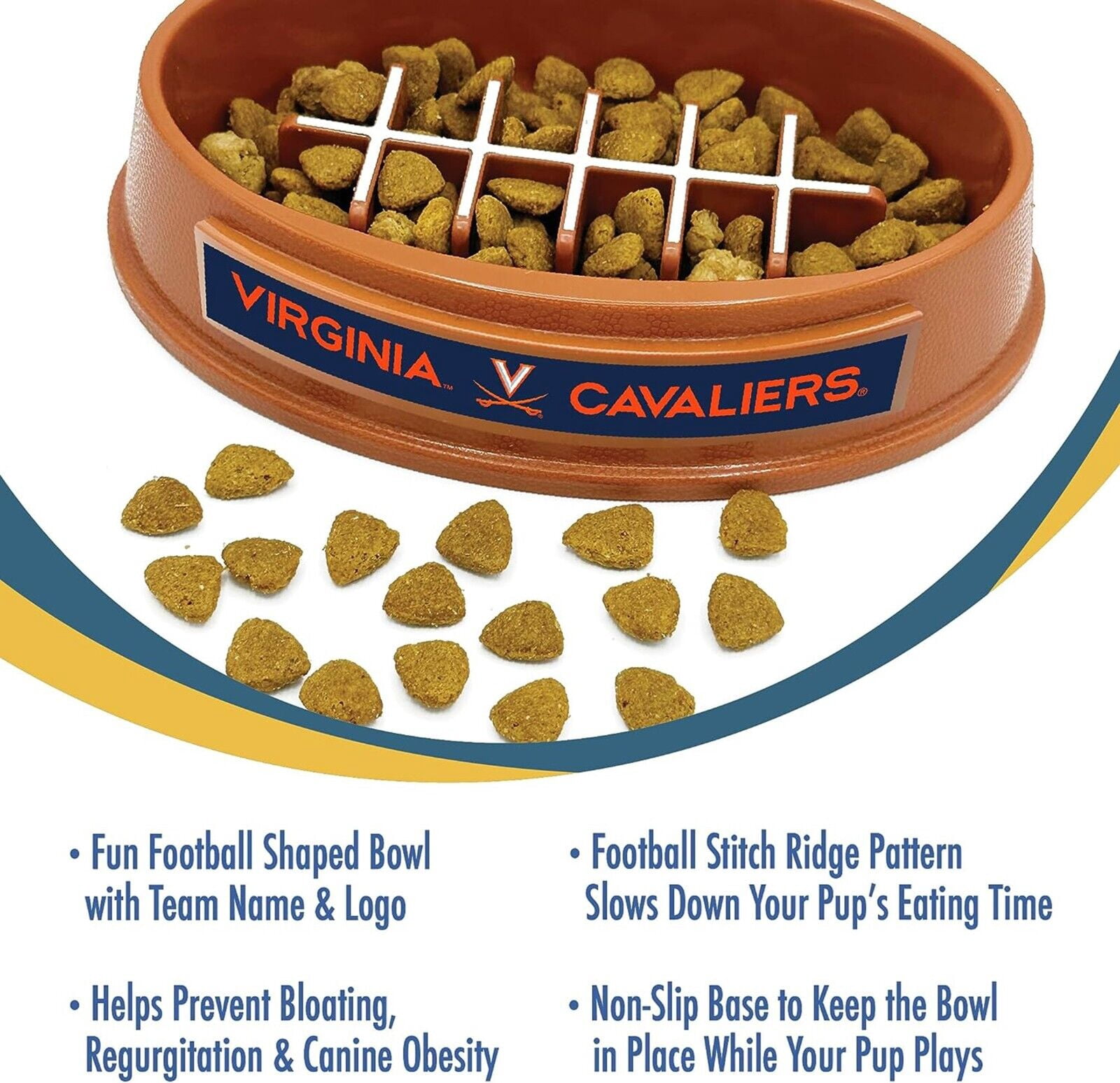 Pets First NCAA Virginia Cavaliers Super-Bowl Slow Feeder Bowl for Dogs and Cats with Non-Slip Mat
