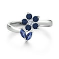 thumbnail image 2 of Gem Stone King 925 Sterling Silver Blue Sapphire and White Moissanite Flower Open Ring for Women (0.56 Cttw, Gemstone September Birthstone, Size 9), 2 of 3