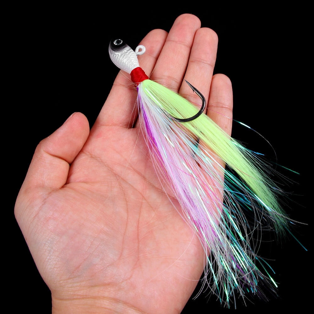 6PCS Bucktail Jigs Fishing Lures Lead Teaser Jig Head Bass Saltwater Lure USA
