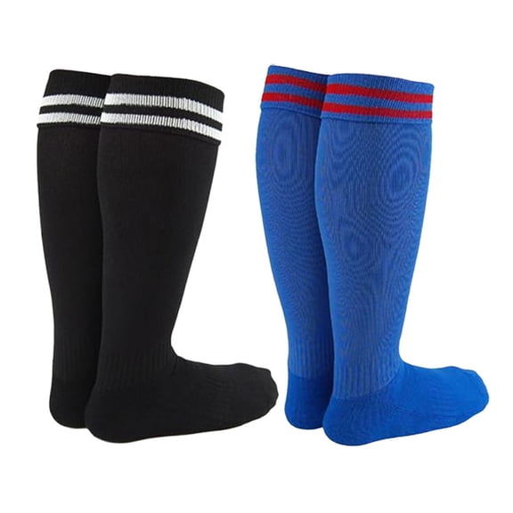 Lian LifeStyle Exceptional Girl's 2 Pair's Knee High Sports Socks for Soccer, Softball, Baseball, and Many Other Sports XL002 Size M, Black, Blue