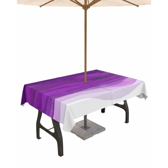 Fsddascl Purple Waves Outdoor Tablecloth - 52x70 Inch Rectangle Dining Table Cover, Ombre Coastal Ocean Water Abstract Waterproof Outdoor Table Cloth with Umbrella Hole & Zipper for Picnic/Patio