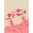 thumbnail image 6 of Baby Girl Pants Outfits Short Sleeve Spaghetti Strap Bow Romper with Strawberry Print Flare Pants and Headband, 6 of 10