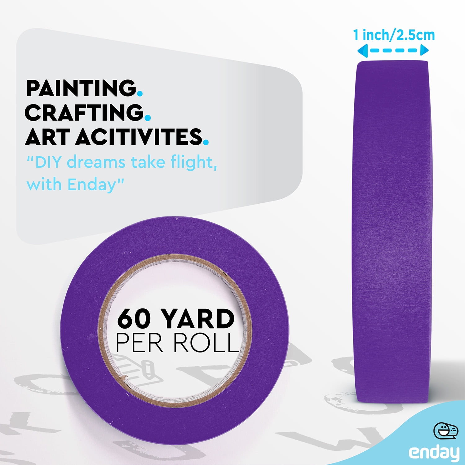 enday Masking Tape, 1" x 60 Yards, Purple, Pack of 6