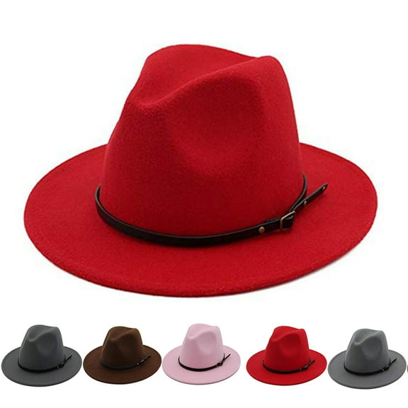 Travelwant Men & Women Vintage Wide Brim Fedora Hat with Belt Buckle
