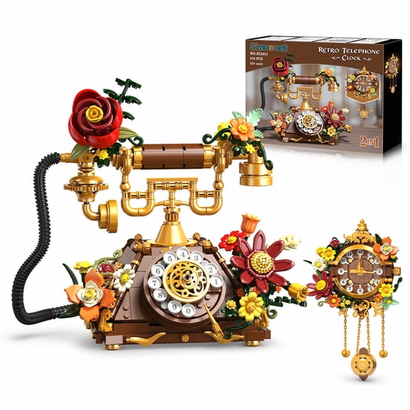 Simarrant 882 PCS 2-in-1 Retro Telephone and Wall Clock Building Set, Building Blocks Home Decor for Bedroom or Office