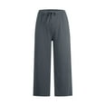 thumbnail image 5 of YUGYXL Cotton Linen Capris Pants for Women Summer Drawstring Long Pants Slim Fit Holiday Trousers with Pockets Gray XXXL, 5 of 7
