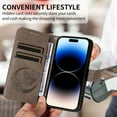 thumbnail image 4 of for iPhone 14 Plus Case Wallet for Women, Flip Folio Cover with Butterfly Pattern PU Leather Stand Card Holder Slots Wrist Strap Protective Phone Case for iPhone 14 Plus, Gray, 4 of 8